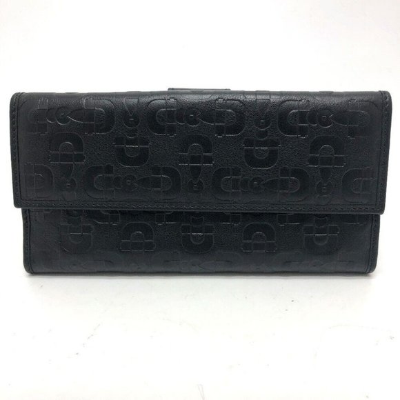 GUCCI Embossed all over pattern Bifold Long Wallet Leather Black - Picture 1 of 11
